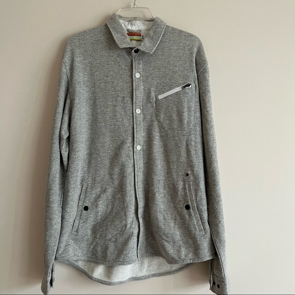 SLVDR Men's 1/2 Button 1/2 Snap Front
Top Shirt Gray Striped Collared - Picture 1 of 8